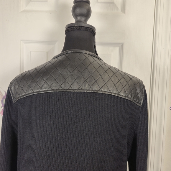 Jaclyn Smith Black Quilted Leather Mixed Media Cardigan Jacket L Classic Outwear - Picture 6 of 9